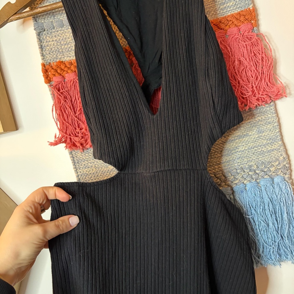 Free People Beach Black Ribbed Cutout Bodycon Dress Medium - Picture 3 of 5